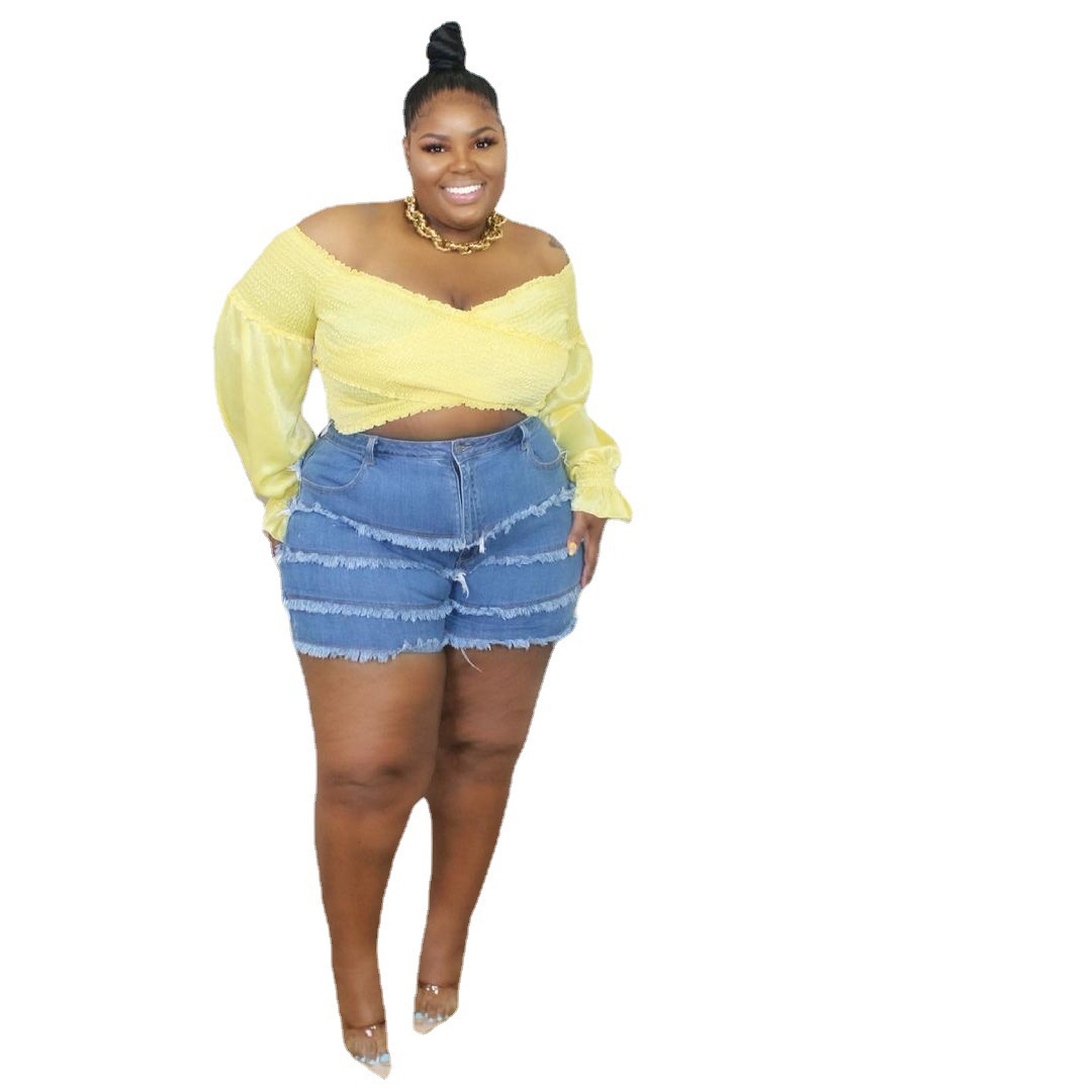 Buy Plus Size Women Regular Fit Cotton Denim Shorts(Bermuda)- Thigh Length-  MID RISE- SLIGHT STRETCH- Lemon Yellow/ Dark Blue colors- Waist Size  (2XL)36/ (3XL)38/ (4XL)40 inch (2XL, Solid Dark Blue) at