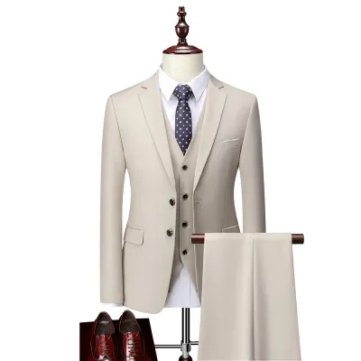 3 Pcs Set Men Fashion Solid Color Formal Blazers Vests Pants