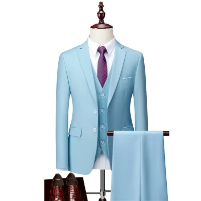 3 Pcs Set Men Fashion Solid Color Formal Blazers Vests Pants