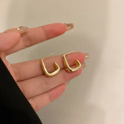 Wholesale Women Simple Silver Needle Metal Geometric Earrings