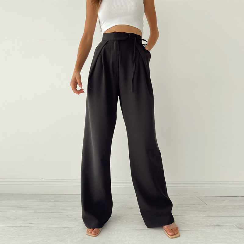 【WOOHWA】LOW RISE AUTUMN SLACKS Generic Men's Autumn Straight Suit Pants Loose Casual High