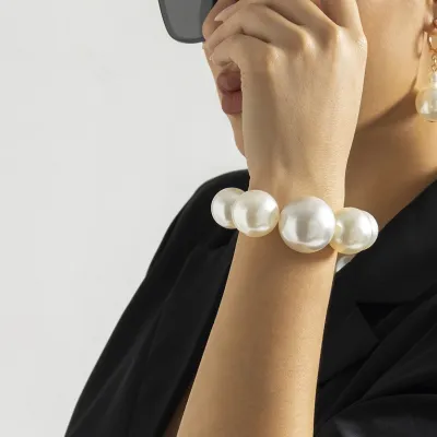 Fashion Retro Imitation Pearl Beaded Chain Necklace Bracelet Earrings Set