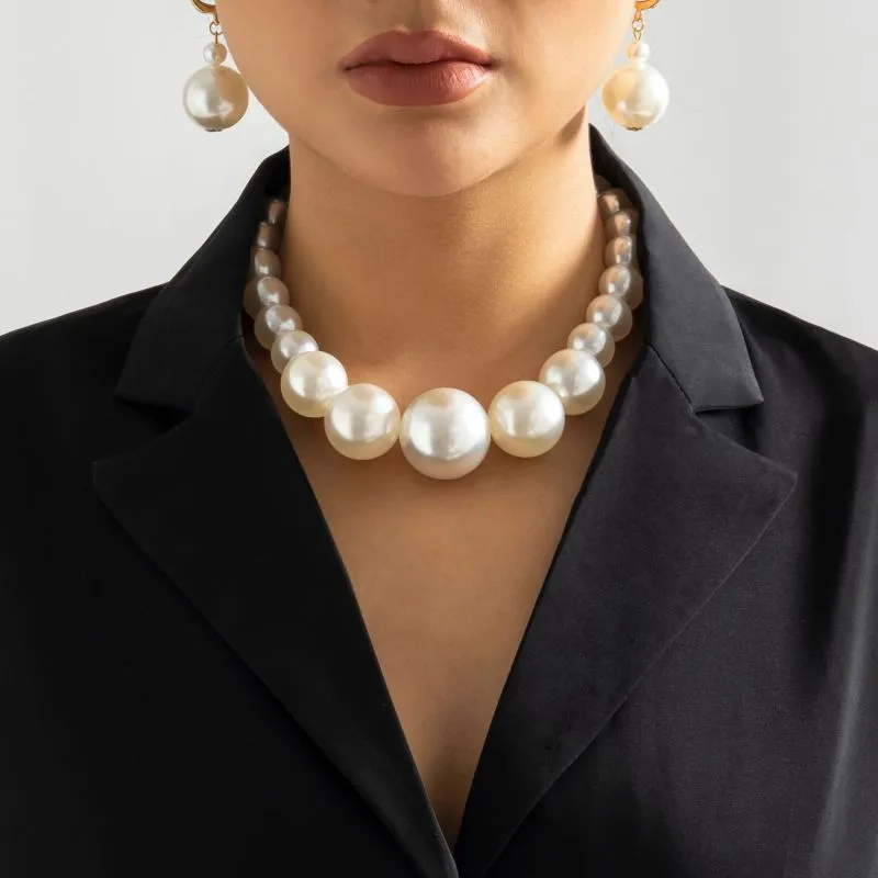 Fashion Retro Imitation Pearl Beaded Chain Necklace Bracelet Earrings Set