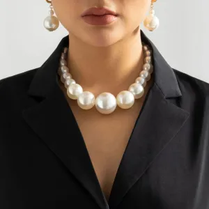 Fashion Retro Imitation Pearl Beaded Chain Necklace Bracelet Earrings Set