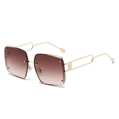Unisex Fashion Metal Frame Square Rice Nail Cutout Temple Sunglasses