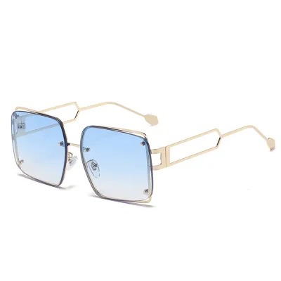 Unisex Fashion Metal Frame Square Rice Nail Cutout Temple Sunglasses