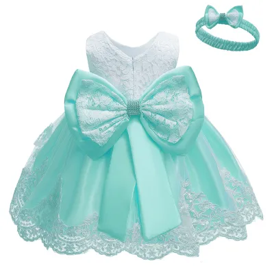 Toddler Girls Bow Tutu Skirt Lace Mesh Birthday Dress And Hairband Kids Baby Girls Clothing 0-3T