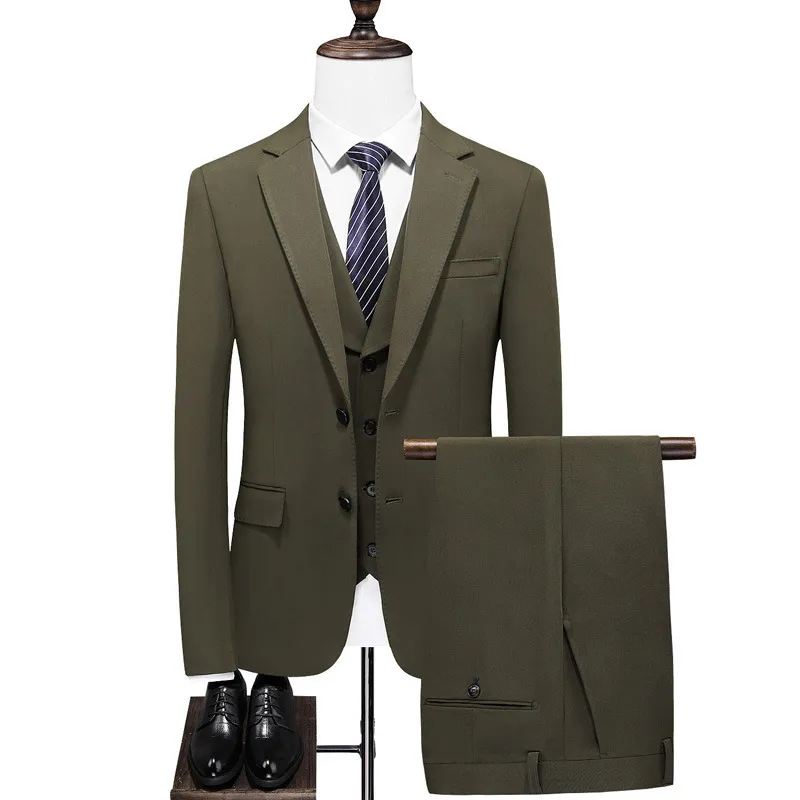 Men Classic Solid Plus Size Three-Piece Wedding Dress Suit Set