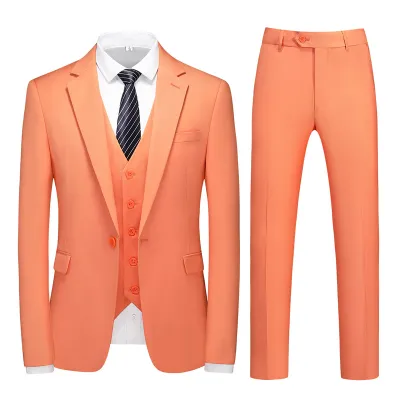 Men Fashion Classic Solid Plus Size Three-Piece Wedding Suit Set