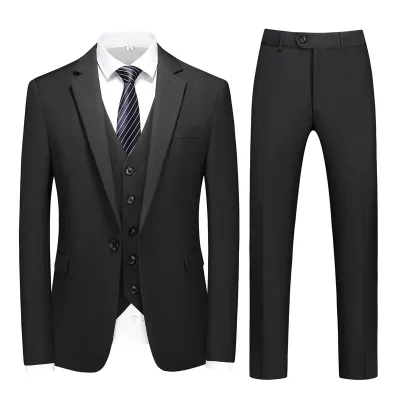 Men Fashion Classic Solid Plus Size Three-Piece Wedding Suit Set