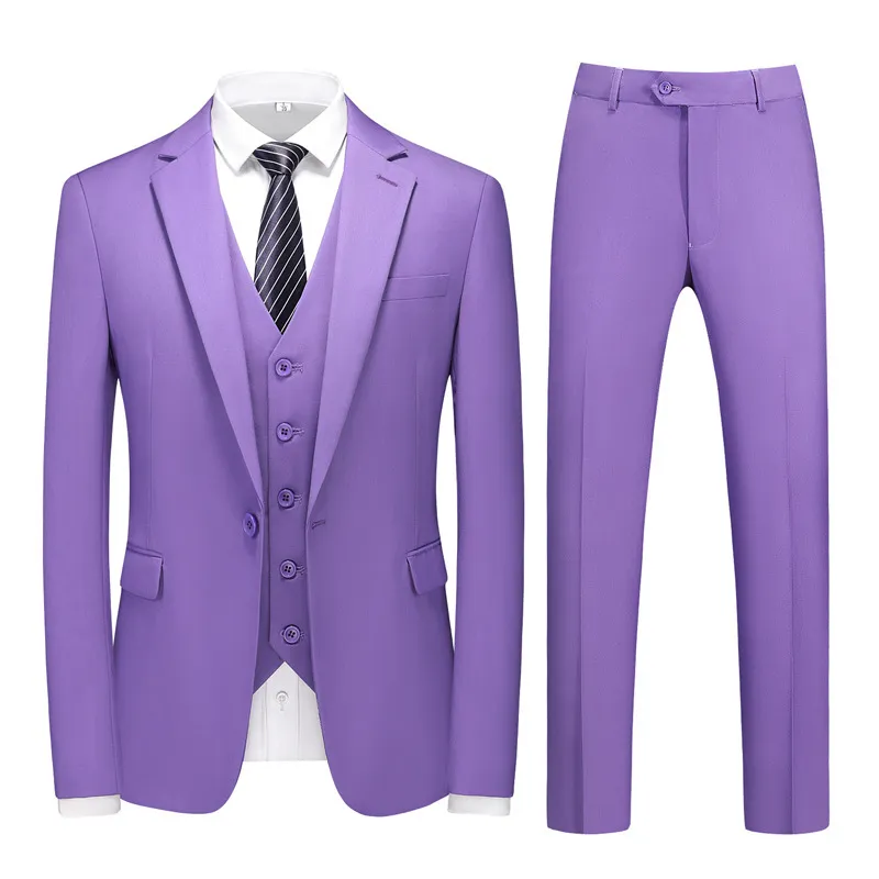 Men Fashion Classic Solid Plus Size Three-Piece Wedding Suit Set