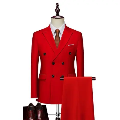 Men Wedding Solid Color Plus Size Slim Fit Formal Blazers and Pants 2 Pcs Set