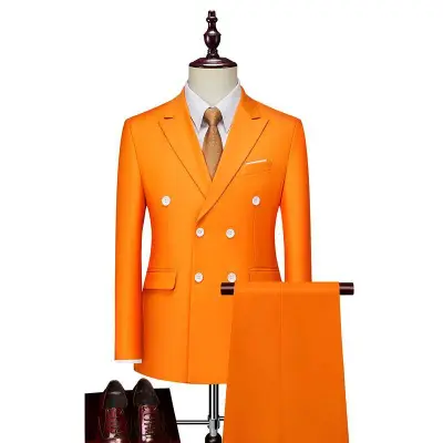 Men Wedding Solid Color Plus Size Slim Fit Formal Blazers and Pants 2 Pcs Set