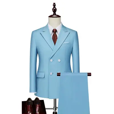 Men Wedding Solid Color Plus Size Slim Fit Formal Blazers and Pants 2 Pcs Set
