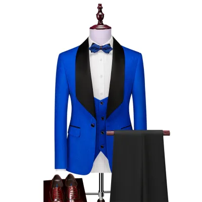 Men Fashion Single Row One Buckle Slim Fit Three-Piece Large Size Wedding Suit Set