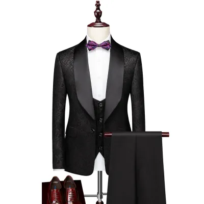 Men Fashion Single Row One Buckle Slim Fit Three-Piece Large Size Wedding Suit Set