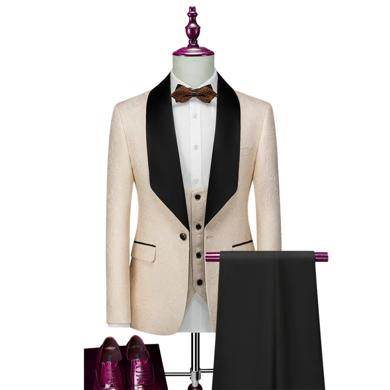 Men Fashion Single Row One Buckle Slim Fit Three-Piece Large Size Wedding Suit Set
