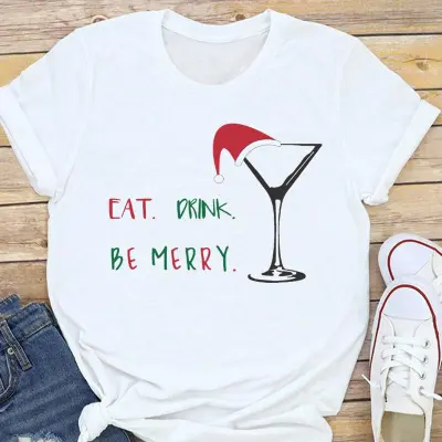 Christmas Fashion Women Basic Short Sleeve Christmas Tree Festive Party Printed Round Neck T-Shirt