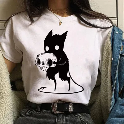 Halloween Women's Basic Short Sleeve Cat Mushroom Print Crew Neck T-Shirt