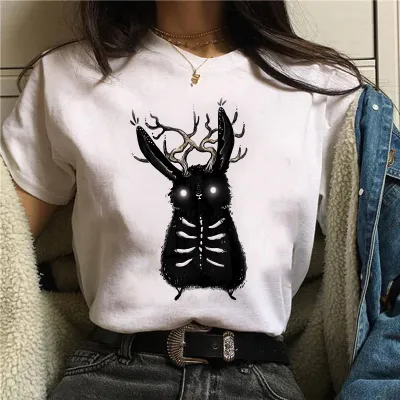 Halloween Women's Basic Short Sleeve Cat Mushroom Print Crew Neck T-Shirt