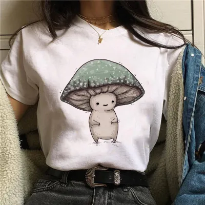 Halloween Women's Basic Short Sleeve Cat Mushroom Print Crew Neck T-Shirt