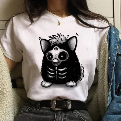 Halloween Women's Basic Short Sleeve Cat Mushroom Print Crew Neck T-Shirt