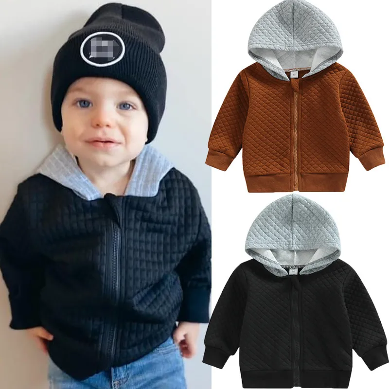 Toddlers Newborn Baby Boys Cotton Long Sleeves Hooded Jacket Solid Color Unisex