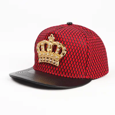Unisex Fashion Crown Metal Logo Dome Baseball Cap Acrylic
