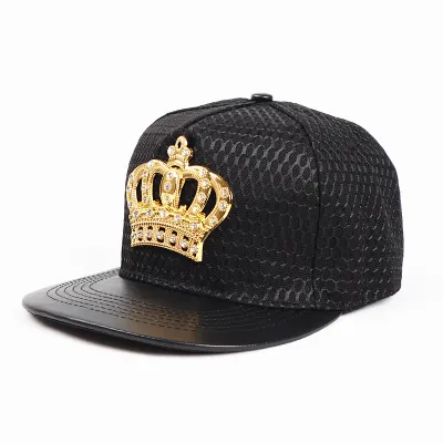 Unisex Fashion Crown Metal Logo Dome Baseball Cap Acrylic