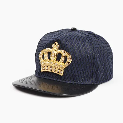 Unisex Fashion Crown Metal Logo Dome Baseball Cap Acrylic