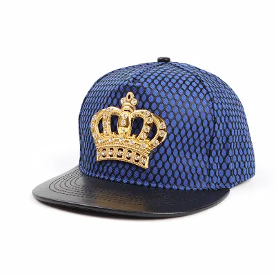 Unisex Fashion Crown Metal Logo Dome Baseball Cap Acrylic