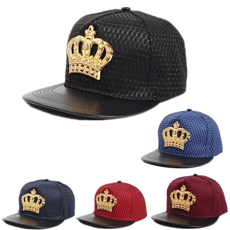 Unisex Fashion Crown Metal Logo Dome Baseball Cap Acrylic