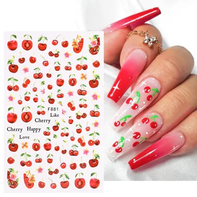 Nail Art Stickers Summer Fruits And Flowers Colorful Series Strawberry Cherry Tulip Adhesive Stickers