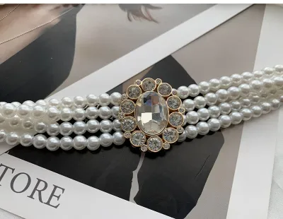 Pearl Chain Elastic Belt for Women