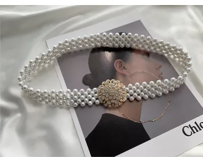 Pearl Chain Elastic Belt for Women