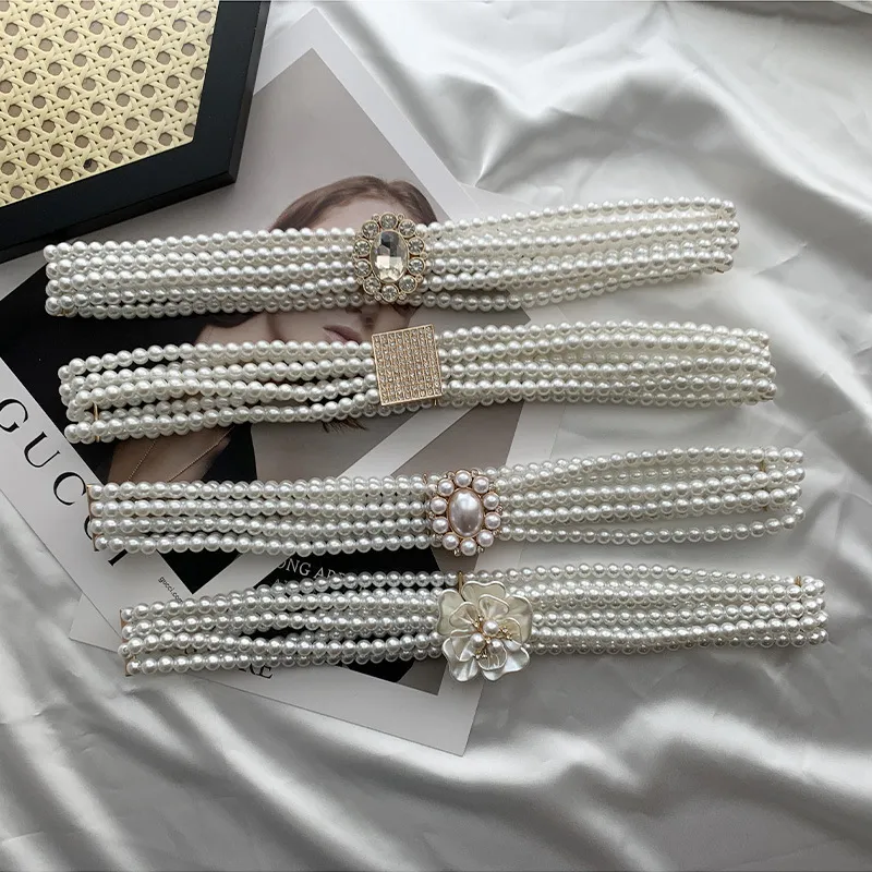 Pearl Chain Elastic Belt for Women