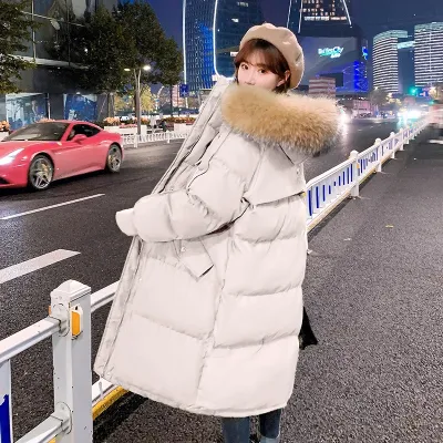 Winter Women's Quilted Hooded Coat with Fox Fur Collar