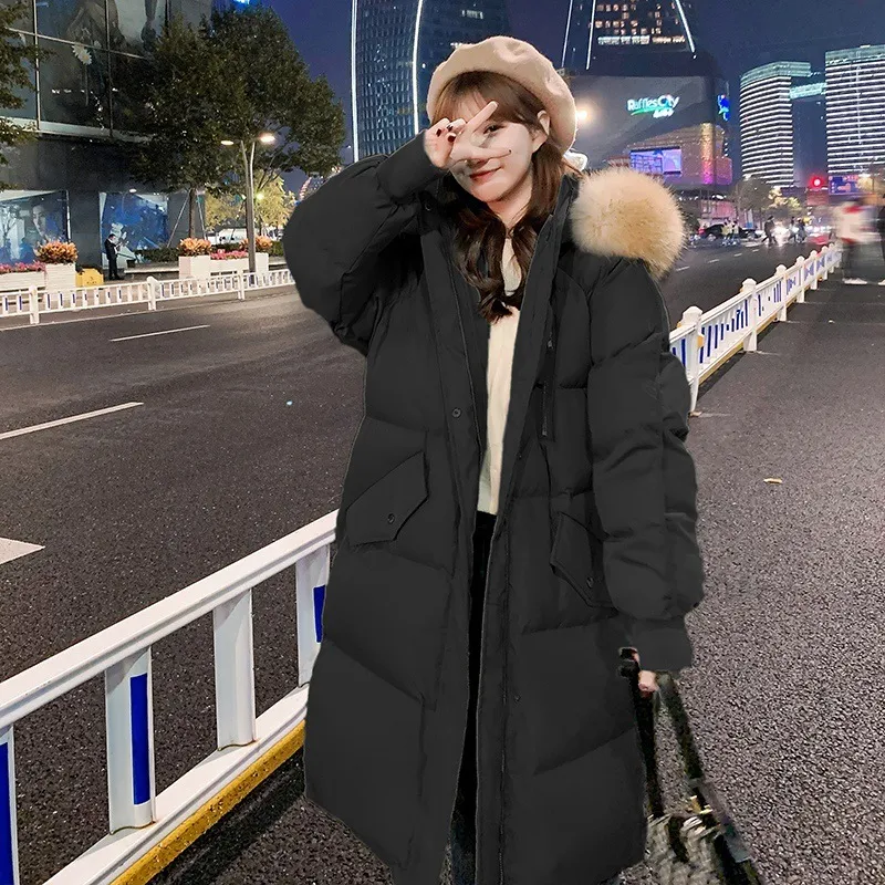 Winter Women's Quilted Hooded Coat with Fox Fur Collar