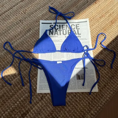 Women Sexy Solid Color Basic Halter Neck Bikini Swimsuit