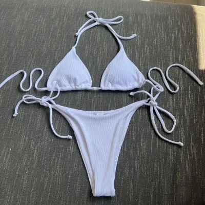Women Sexy Solid Color Basic Halter Neck Bikini Swimsuit