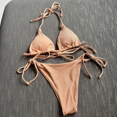 Women Sexy Solid Color Basic Halter Neck Bikini Swimsuit