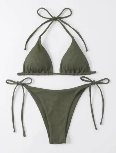 Women Sexy Solid Color Basic Halter Neck Bikini Swimsuit