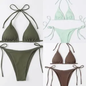 Women Sexy Solid Color Basic Halter Neck Bikini Swimsuit