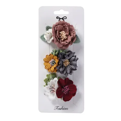 Kids Toddlers Girls Fabric Flower Duckbill Hair Accessories 3pcs Set