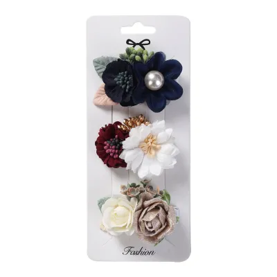 Kids Toddlers Girls Fabric Flower Duckbill Hair Accessories 3pcs Set