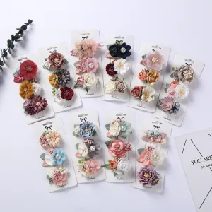 Kids Toddlers Girls Fabric Flower Duckbill Hair Accessories 3pcs Set
