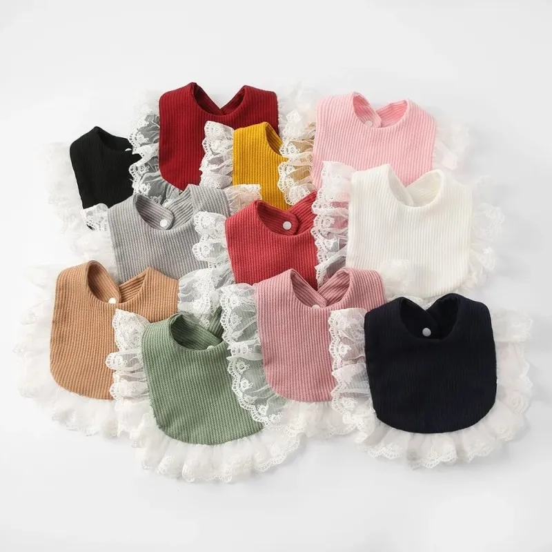 Toddlers Newborn Baby Lace Bib Burp Cloth Pure Cotton Unisex Solid Color