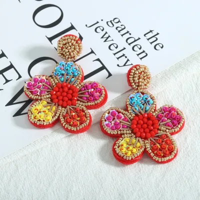 Fashion Ethnic Multicolor Handwoven Beaded Small Flower Sweet Dating Earrings