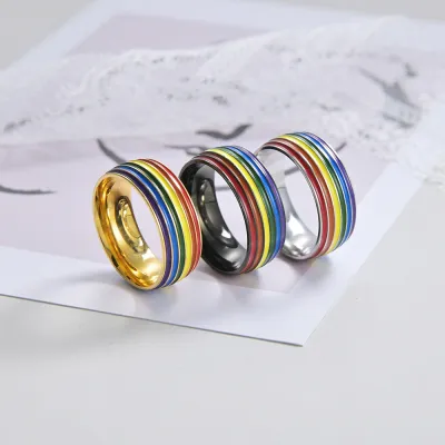 Wholesale Men Rainbow Color Drip Oil Titanium Steel Ring