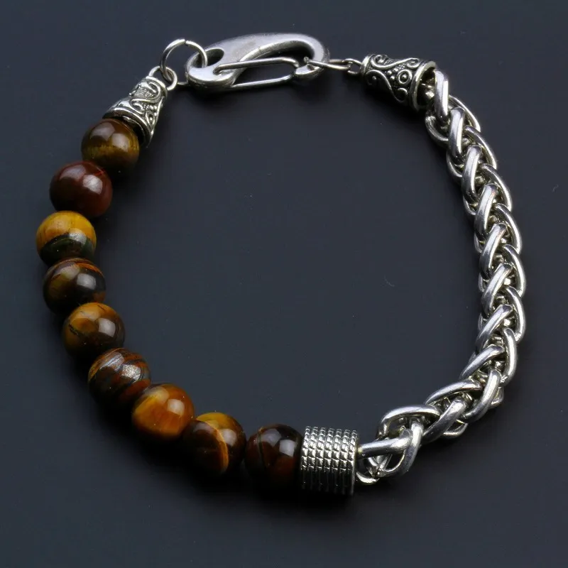 Wholesale Men Stainless Steel Tiger Stone Bracelet